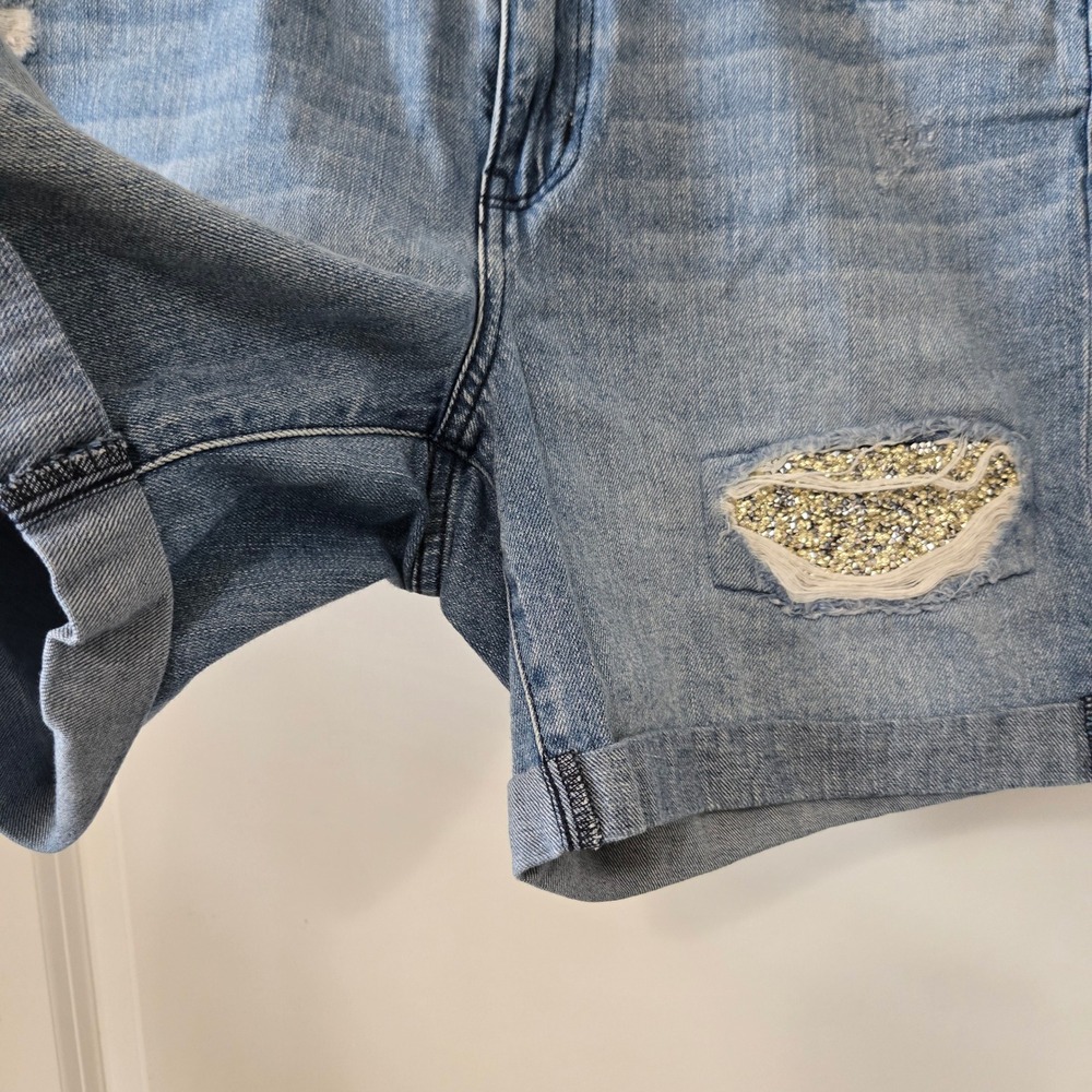 Sequin Distressed Denim Shorts Cotton Casual Size 10 Juicy Couture Womens - Picture 5 of 11